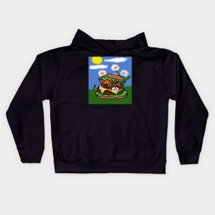 drawing cheeseburger cat with watercolor flowers Kids Hoodie